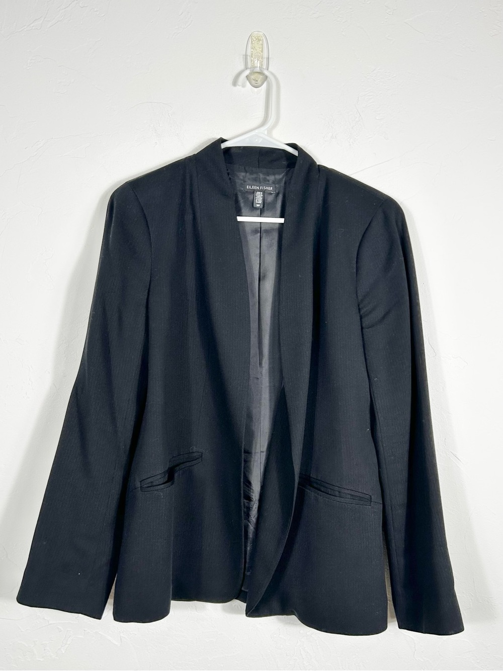 Eileen Fisher Black Georgette Crepe Open Front‎ Blazer Jacket Size Small